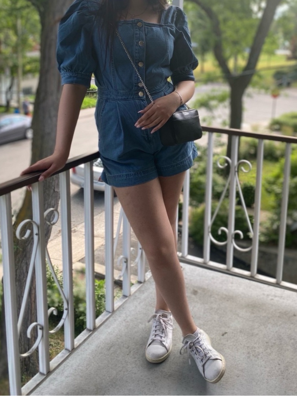 H&M Blue Denim Short Sleeve Romper